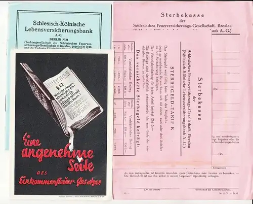 Konvolut Versicherungs Reklame Papiere Schlesisch - Kölnische Lebensversicherung