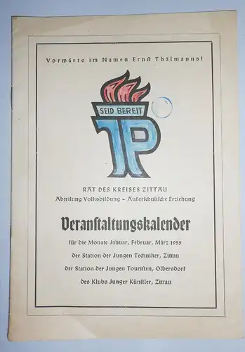 Junge Pioniere Ernst Thälmann Veranstaltungskalender Zittau 1954/55  (H4