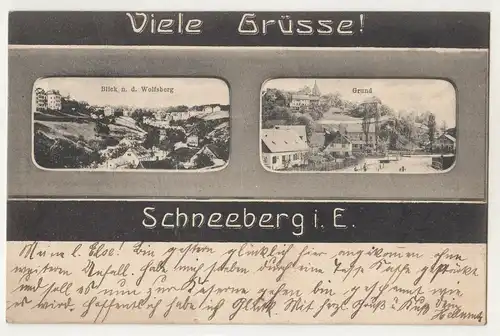 Litho Ak Viele Grüsse ! Schneeberg Erzgebirge Wolfsberg Grund 1906 !