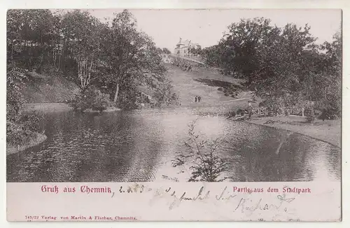 Ak Gruss aus Chemnitz Partie aus dem Stadtpark 1903 !