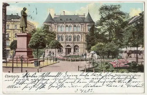 Litho Ak Chemnitz Beckerdenkmal und Börse 1903 !