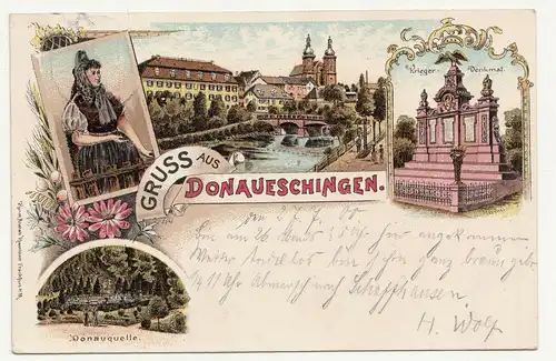 Litho Ak Gruss aus Donaueschingen 1900 ! (A3389