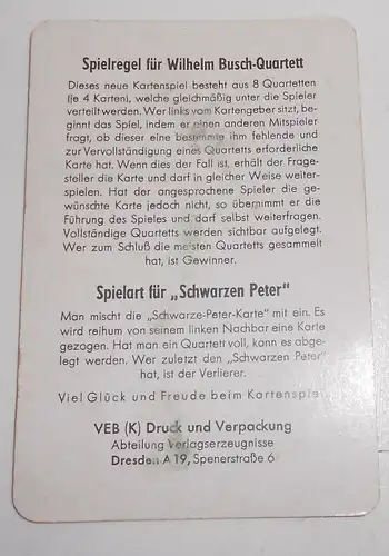 Altes Wilhelm Busch Quartett Kartenspiel Werner Gieseke 1960 vollständig !