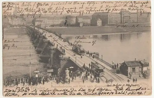 Litho Ak Dresden Augustusbrücke mit Blick nach Neustadt 1903 ! (A3343