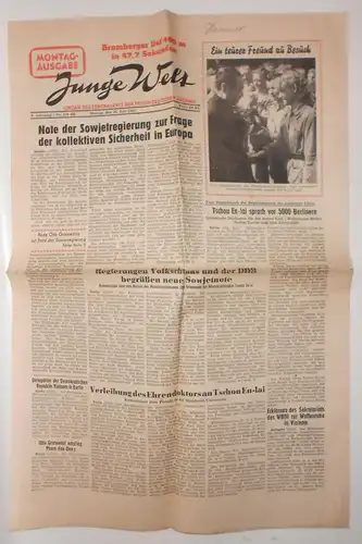 DDR Zeitung JUNGE WELT Nr. 178 / 1954 FDJ kollektive Sicherheit