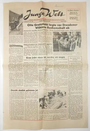 DDR Zeitung JUNGE WELT Nr. 182 / 1954 Otto Grotewohl !