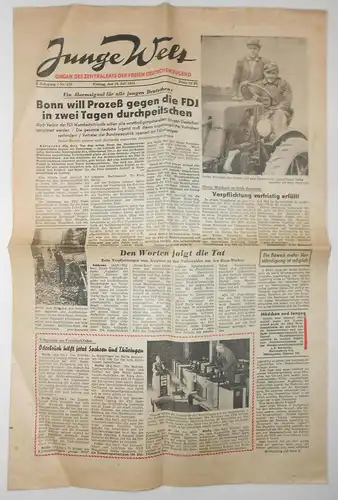DDR Zeitung JUNGE WELT Nr. 170 / 1954 Bonn Prozeß gegen FDJ !
