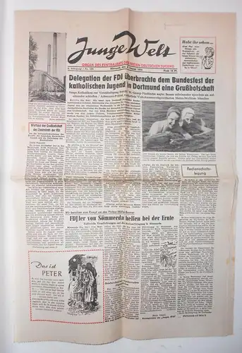 DDR Zeitung JUNGE WELT Nr. 186 / 1954 FDJ !
