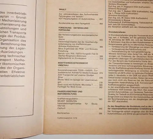 KFT Kraftfahrzeugtechnik Zeitschrift 12 Dezember 1978 Skoda IFA Fisita Kongreß