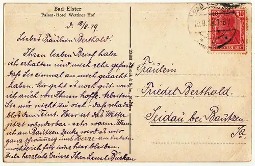 Ak Bad Elster Palast - Hotel Wettiner Hof 1919 ! (A3330