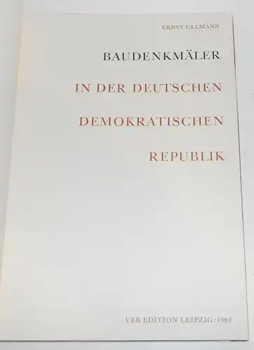 Baudenkmäler in der DDR 1961 VEB Edition Leipzig Architektur Ernst Ullmann Buch