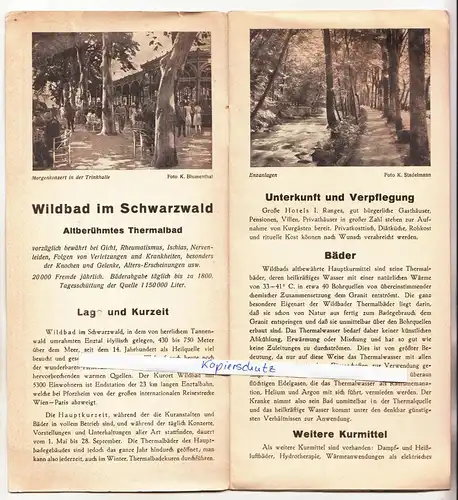 Reise Prospekt Wildbad im Schwarzwald Badestadt Luftkurort um 1935  (H2