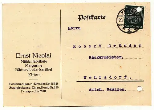 Werbe Postkarte Ernst Nicolai Mühlenfabrikate Margarine Zittau 1934 (A3071