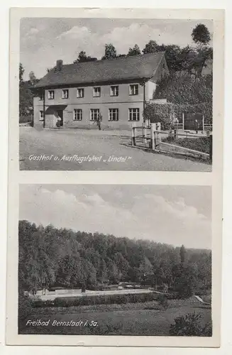 Ak Bernstadt i. Sa. Freibad & Gasthof & Ausflugslokal Lindel um 1949 ! (K2