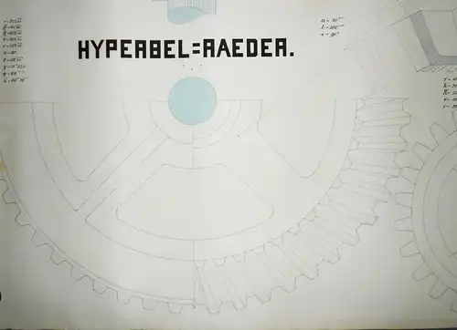Technische Handzeichnung Hypeabel Räder Zahnrad Ingenieur Zeichnung um 1880 !