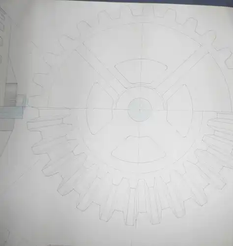 Technische Handzeichnung Kegelräder Zahnrad Ingenieur Zeichnung um 1880 ! 