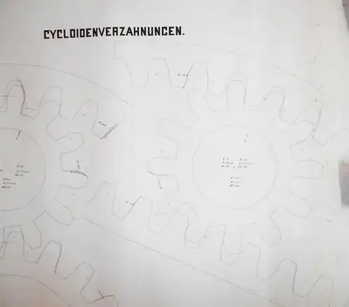 Technische Handzeichnung Cycloidenverzahnung Ingenieur Zeichnung um 1880 !