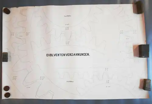 Technische Handzeichnung Evolventenverzahnung nach Büttner um 1880 ! 