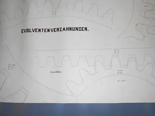 Technische Handzeichnung Evolventenverzahnung nach Büttner um 1880 !