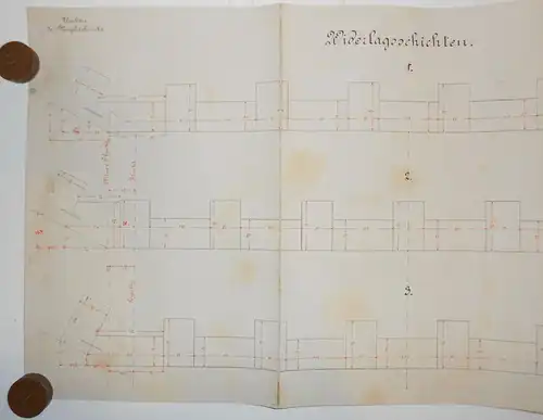 Technische Handzeichnung Umbau der Müglitzbrücke Widerlagsschichten um 1880 !