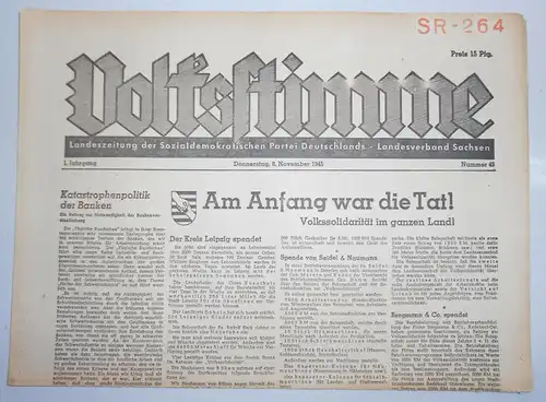 Zeitung Oktober 1945 Volksstimme Landeszeitung der SPD Sachsen Nr. 49