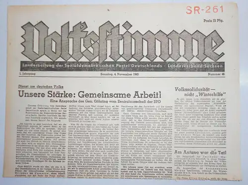 Zeitung Oktober 1945 Volksstimme Landeszeitung der SPD Sachsen Nr. 46