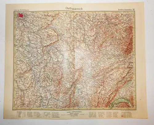 Landkarte Ostfrankreich France Justus Perthes Gotha Stieler 1925 Druck Print !