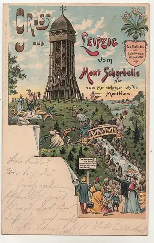 Litho Ak Gruss aus Leipzig von Mont Scherbelio Fantasie Postkarte 1902 ! (A2912