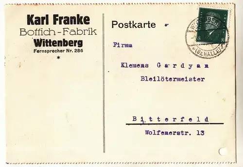 Werbe Postkarte Karl Franke Bottich - Fabrik Wittenberg 1930  (A2896