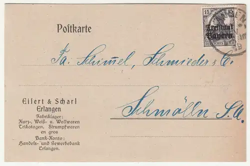 Werbe Postkarte Eisert & Scharl Erlangen Wollwaren Strumpfwaren 1919 (A2886