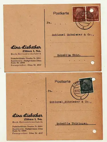 2 x Werbe Postkarte Lina Liebscher Zittau Herrenkleiderfabrik 1937 (A2882