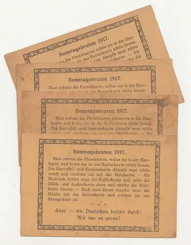 4 x Ak Sonntagsbraten 1917  1 Wk Satire Scherz Humor ! (A2862