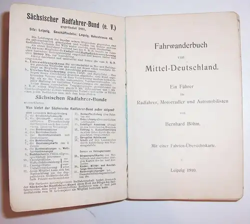 Fahrwanderbuch von Mittel-Deutschland Tourenbuch Sächsischer Radfahrerbund 1910