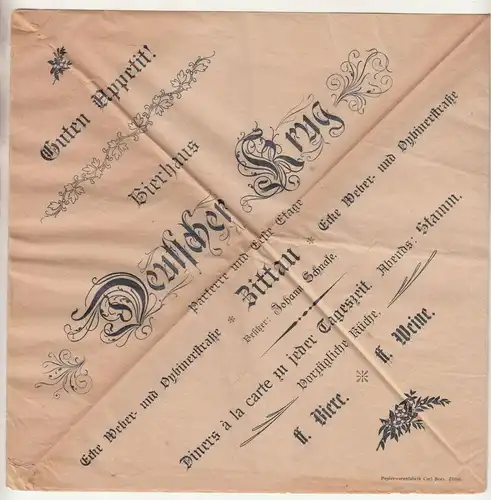 Seltene Papier Serviette Bierhaus Deutscher Krug Zittau um 1900/10 Reklame ! (D