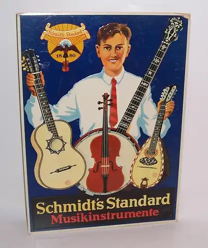 Altes Reklame Pappschild Schmidt Standard Musikinstrumente um 1930 deko