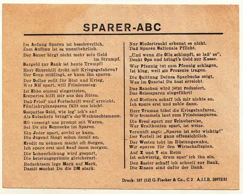 Sparer ABC Scherz Satire 1951 gegen Kapitalismus & Krieg DDR ! (A2761