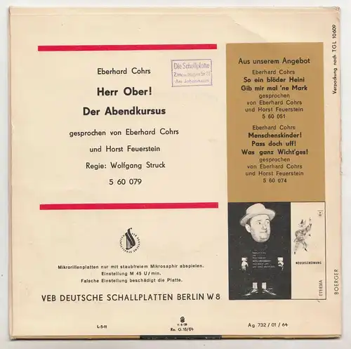 Litera 560079 Eberhard Cohrs & Horst Feuerstein Herr Ober ! Der Abendkursus !