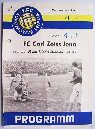 Programmheft Meisterschaftsspiel FC Carl Zeiss Jena- 1FC Lokomotive Leipzig 1976