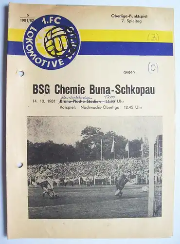 Programmheft Oberliga Punktespiel Lokomotive Leipzig - BSG Buna Schkopau 1981/82