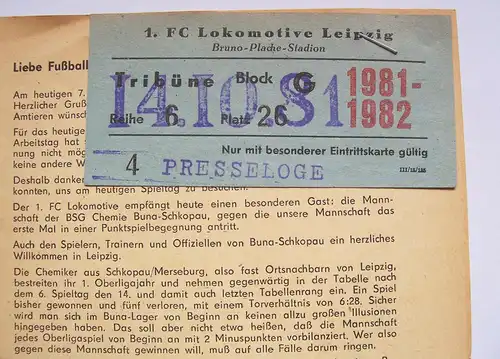 Programmheft Oberliga Punktespiel Lokomotive Leipzig - BSG Buna Schkopau 1981/82