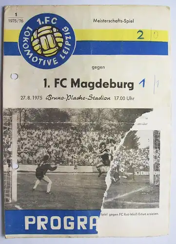 Programmheft Meisterschaftsspiel 1.FC Magdeburg 1. FC Lokomotive Leipzig 1975/76