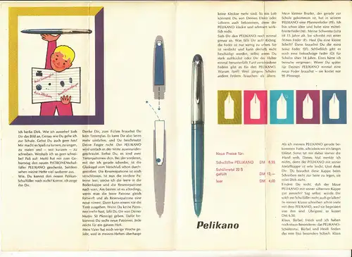 Prospekt Pelikan Pelikano Füllfederhalter Füller um 1950/60 (D5