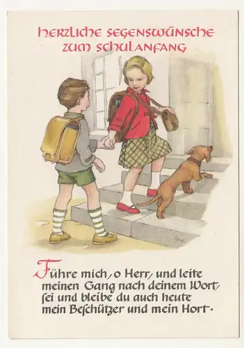 Ak Dackel Teckel Dachshund Schulanfang Kinder beim ersten Schulgang 1958 DDR