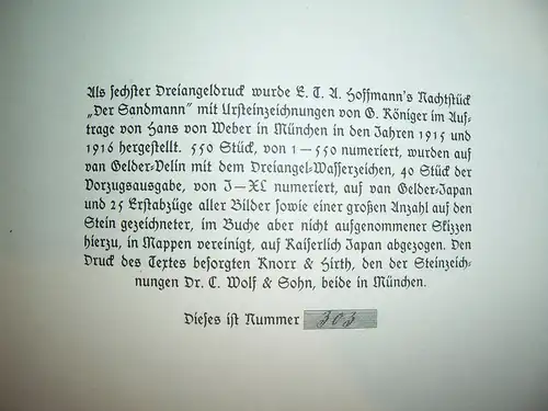 ETA Hoffmann Der Sandmann Verlag Hans von Weber 303 Nummeriert limitiert