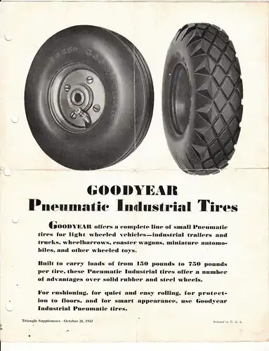 Werbe Prospekt Goodyear Reifen Pneumatic Industrial Tires 1933 (D5