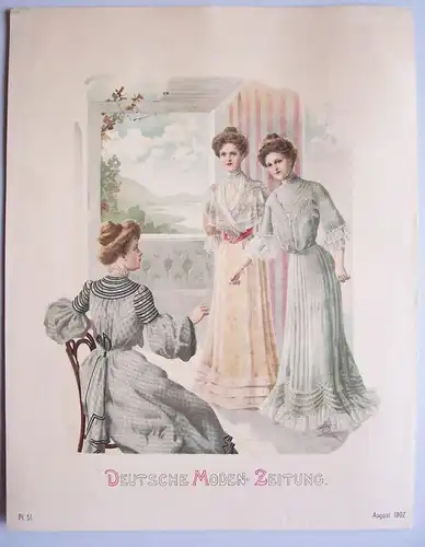 Farblithografie Deutsche Moden Zeitung 1902 Mode Fashion Print Deko Vintage