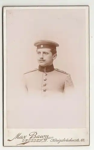 CDV Foto Soldat Portrait wohl Dragoner um 1900 Baum Dresden Sachsen ! (F2180