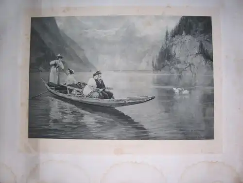 Kupferätzung Gause Auf dem Königssee Liebespaar im Boot 114 x 84 cm um 1900 !
