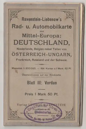 Ravenstein - Liebenow Rad & - Automobilkarte Landkarte Verdun France um 1910 (H4