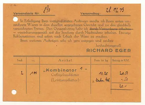 Werbe Drucksache Richard Eger Egermühle Futterwerk Freital - Dresden 1933 (D4